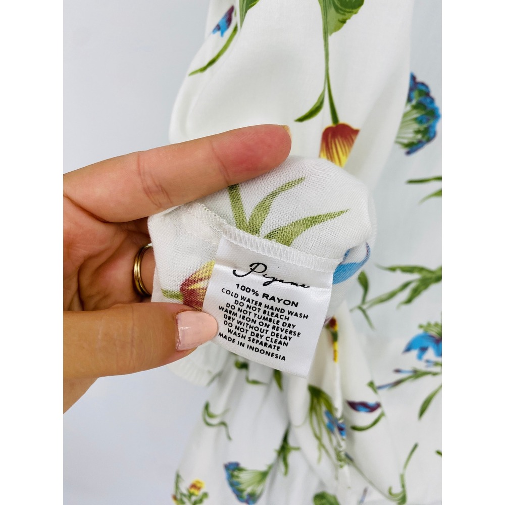Piyama Pajama Set Women M White Floral Rayon Short Sleeve Shirt Shorts - Picture 5 of 5